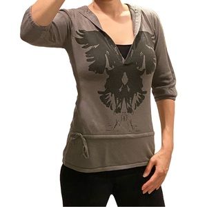 O’Neill Grey Hooded Casual Gothic 3/4 Sleeve Top